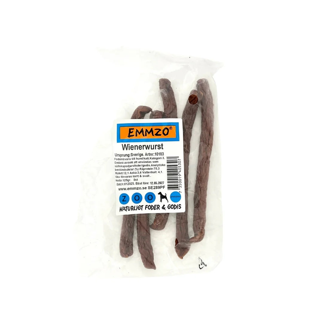 Emmzo Wienerwurst – 🇸🇪 Svensk Viltsalami för Hundar | Naturligt Hundgodis | Staffeshoppen