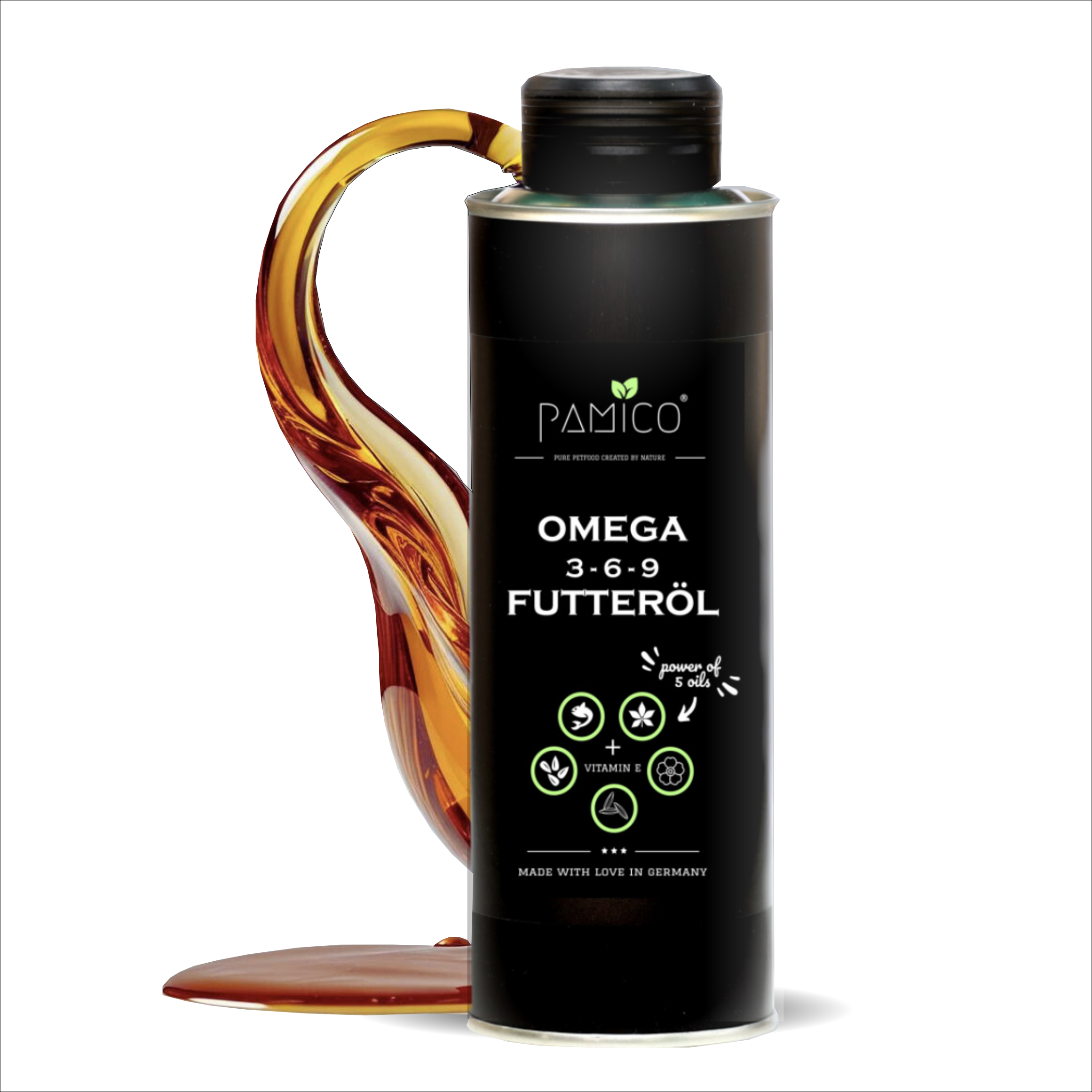 Pamico – Foderolja Omega 3-6-9 + Vitamin E | Naturligt tillskott för hud, päls och välbefinnande