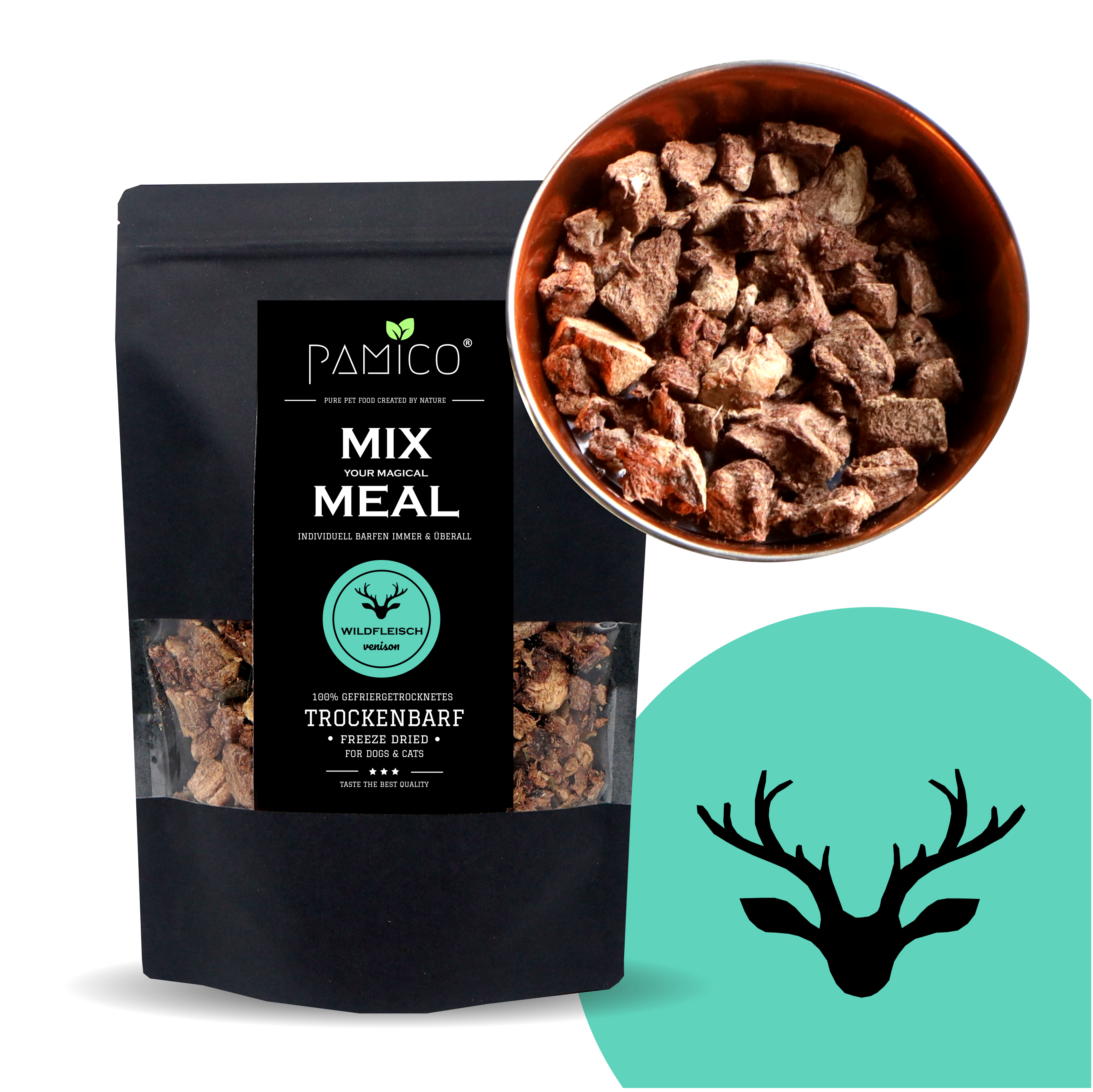 Pamico – Frystorkat hjortkött | MIX MEAL TorrBARF för hundar & katter (120 g)