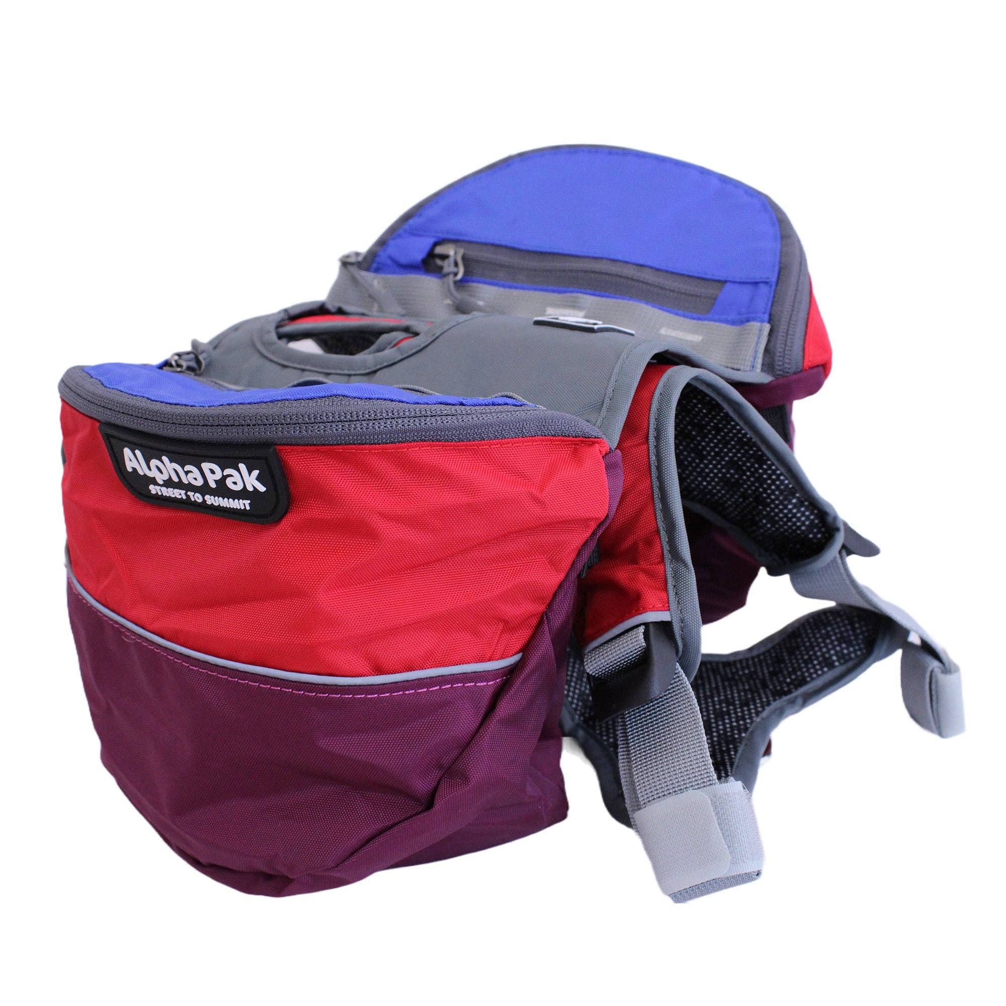 Camping With Dogs and AlphaPak - Adventurer 2-delat hundpaket med EZ Latch™: Lila / Medium - Bröst 22-27in - Hals 14-20in.
