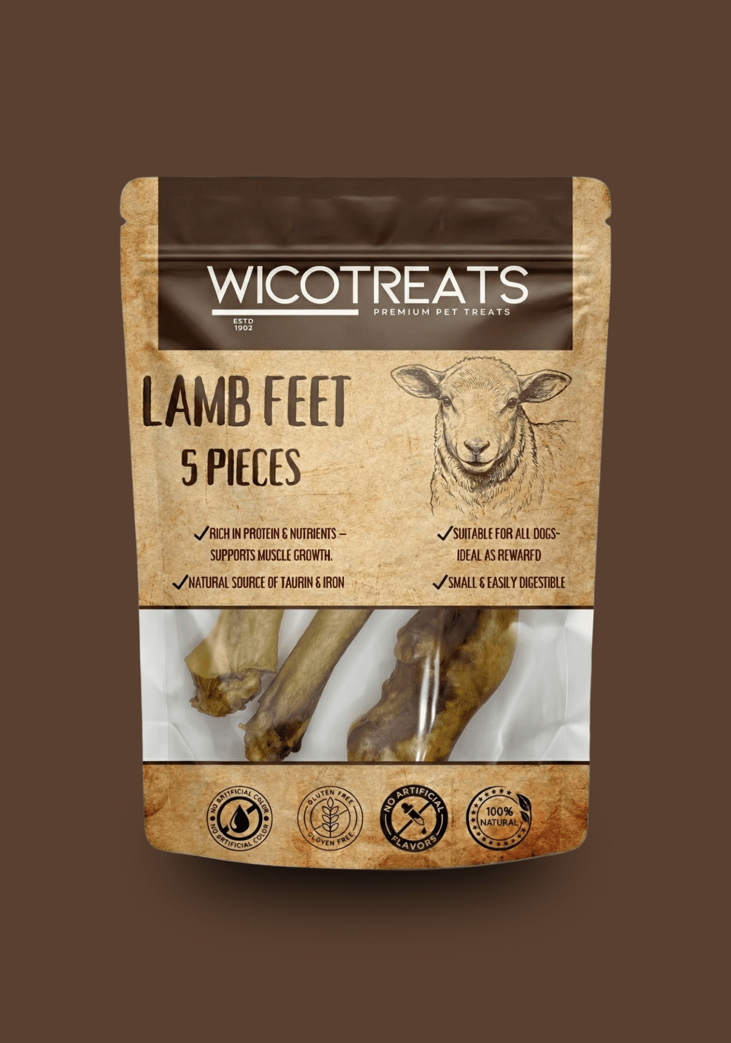 Lammfötter 5-pack – naturligt hundtugg av lamm