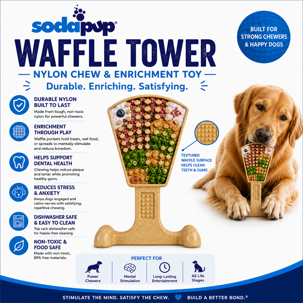 Waffle Tower – nylontugg och berikningsleksak för hund
