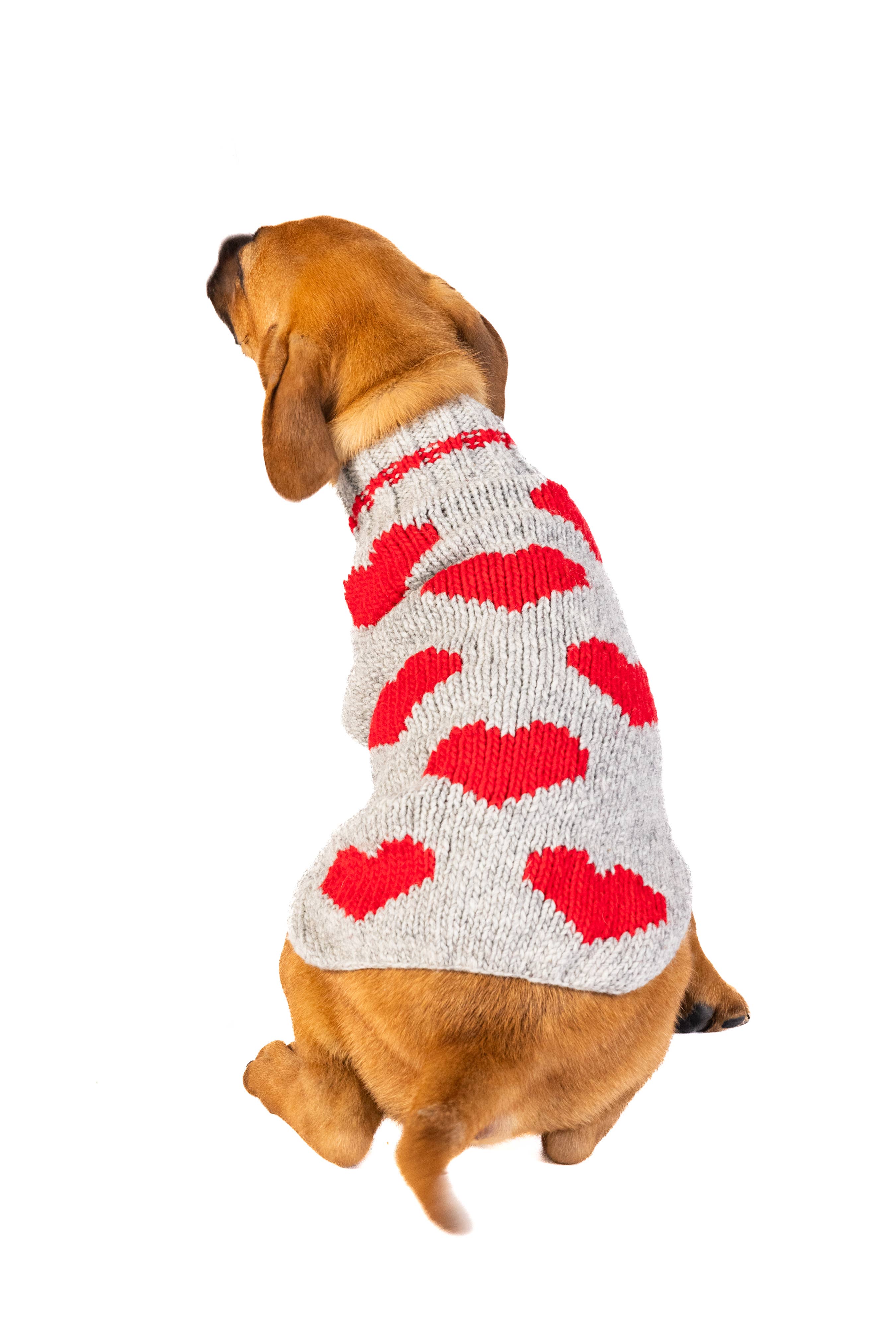 Chilly Dog Red Heart – handstickad hundtröja i ull Medium