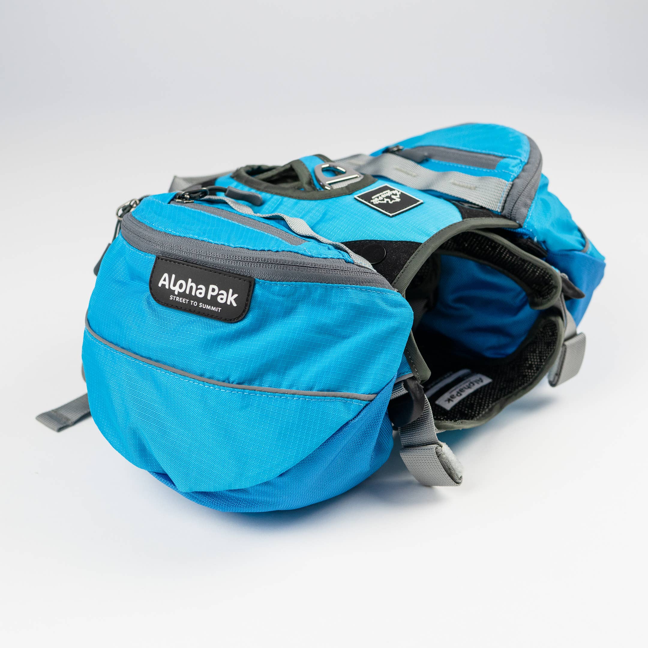 Camping With Dogs and AlphaPak - Adventurer 2-delat hundpaket med EZ Latch™: Lila / Medium - Bröst 22-27in - Hals 14-20in.