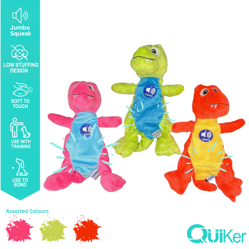 Dino Hundleksak 30 cm utan stoppning – Mjuk plysch med jumbo-pip
