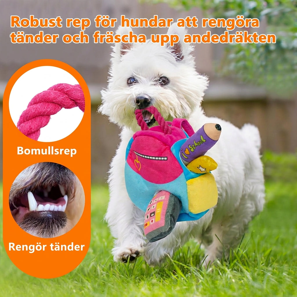 Hundens skolryggsäck – Interaktiv sök- och grävleksak med pip och prassel