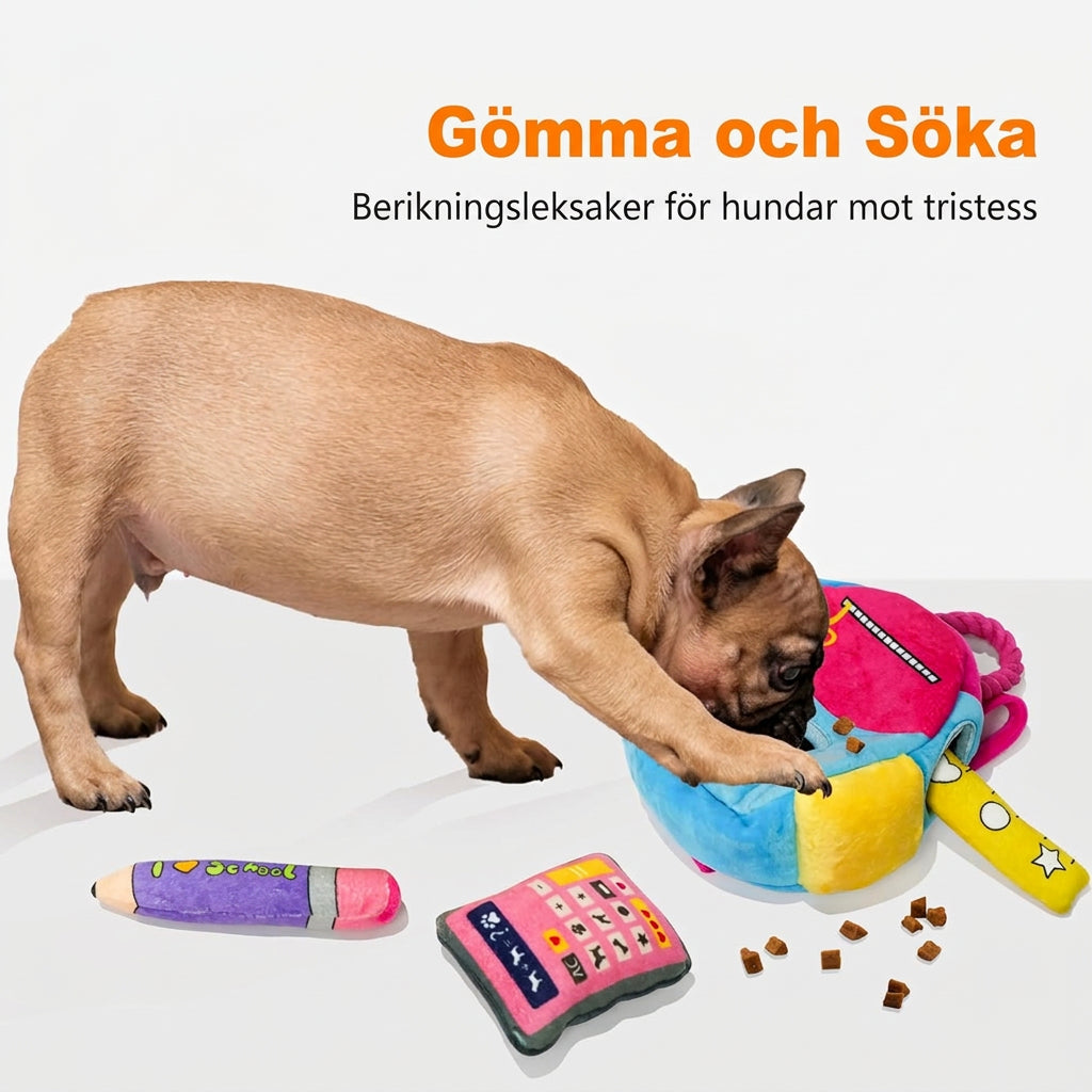 Hundens skolryggsäck – Interaktiv sök- och grävleksak med pip och prassel