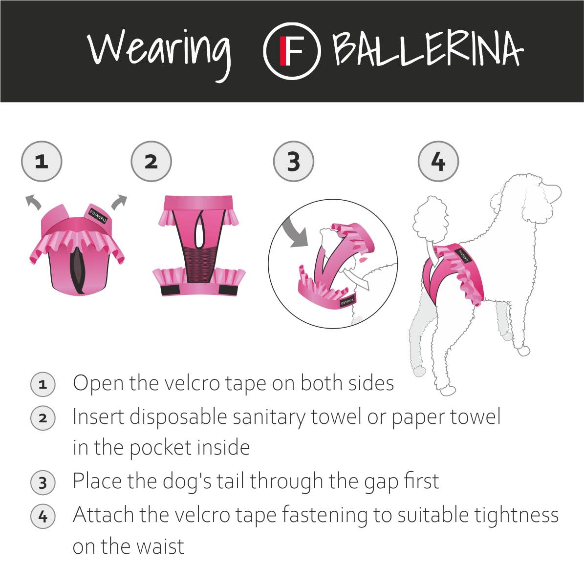FINNERO BALLERINA Hundhygienbyxor – Rosa | Tvättbara tikskydd