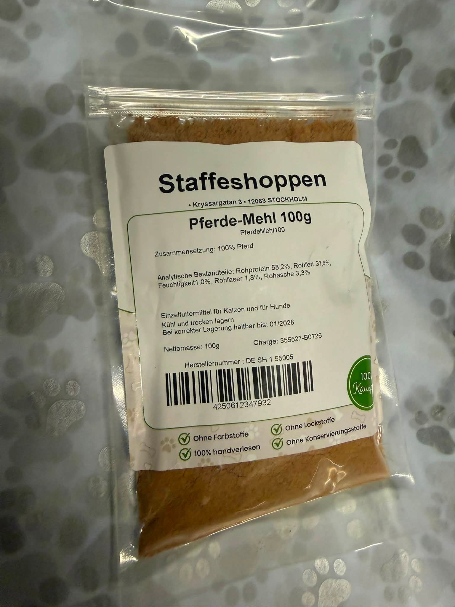 Hästmjöl – Monoprotein Fodertopping av 100 % Häst 100 g