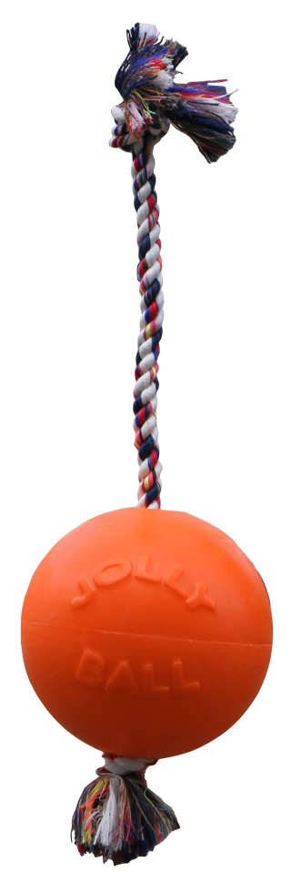 Jolly Ball Romp-n-Roll 15 cm orange – tålig hundboll med rep och vaniljdoft