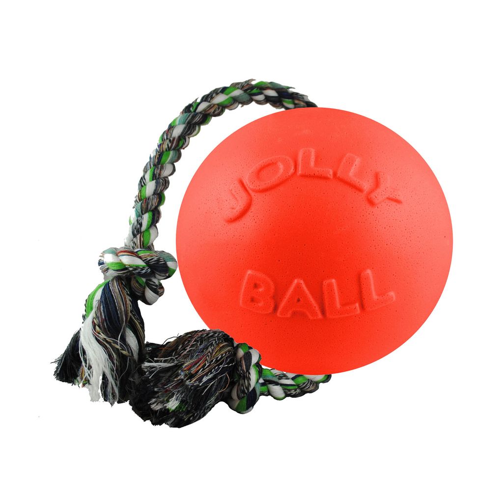 Jolly Ball Romp-n-Roll 15 cm orange – tålig hundboll med rep och vaniljdoft