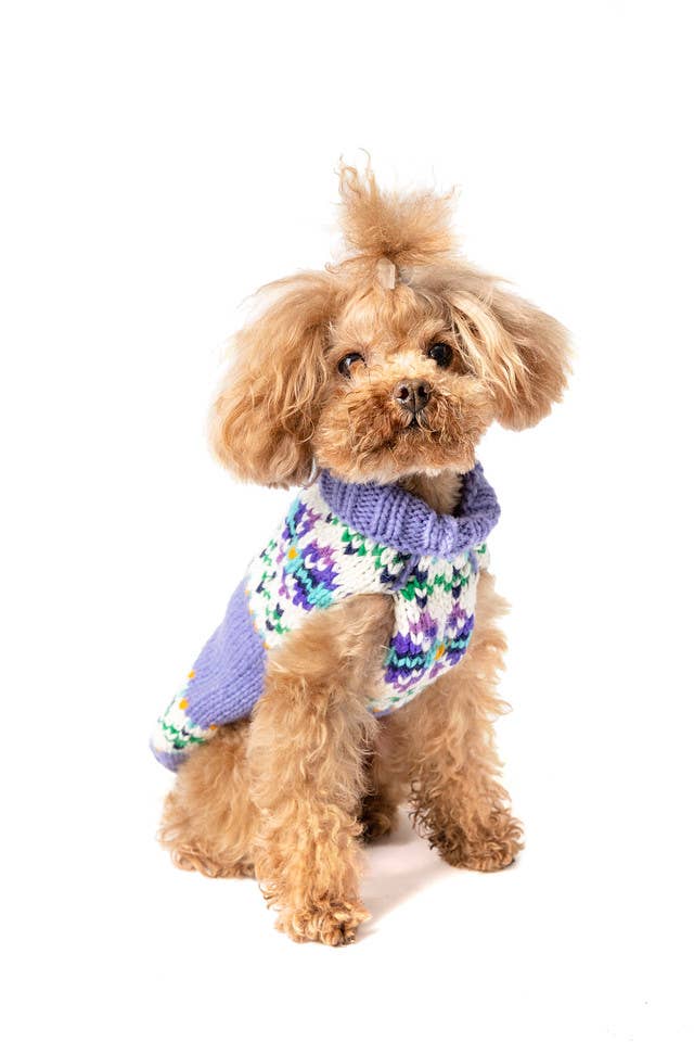 Chilly Dog Lavender Flowers – handstickad hundtröja i 100% fårull XL