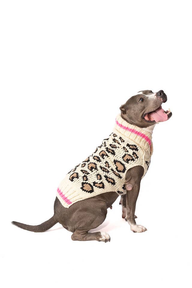Chilly Dog Leopard Dog – handstickad hundtröja i alpackaull Large