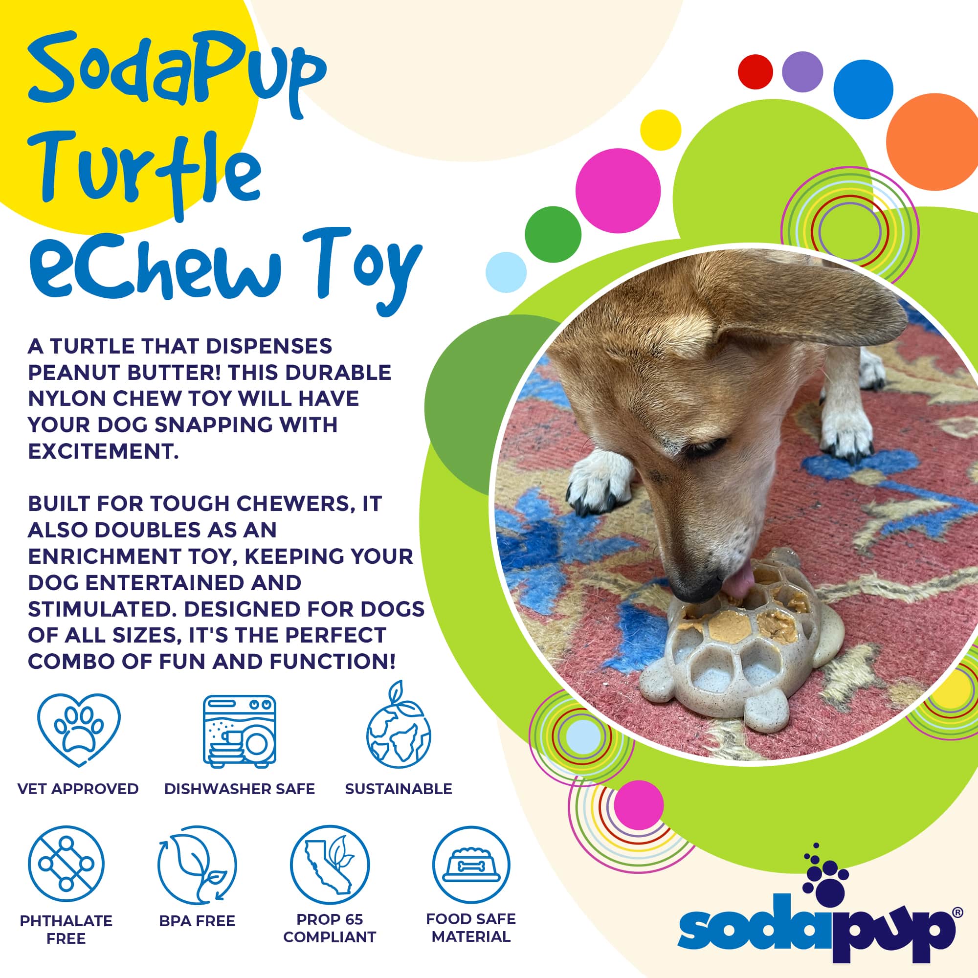 SodaPup Dog Toys - Turtle Hållbar nylontugg- och berikningsleksak: Sköldpadda Nylon Leksak - Brun