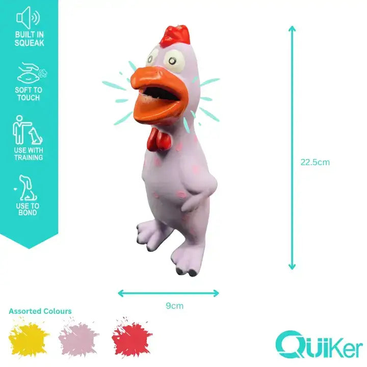 Tjutande latexkyckling 22 cm – hundleksak med pip