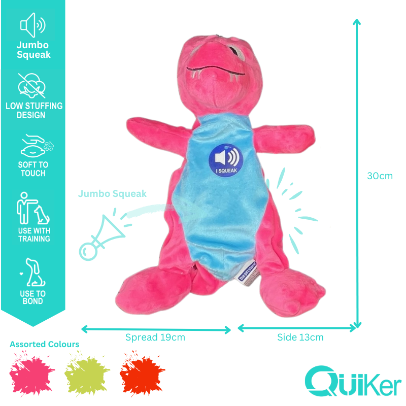 Low-Stuffing Dino – Plyschleksak med jumbo-pip (30 cm)