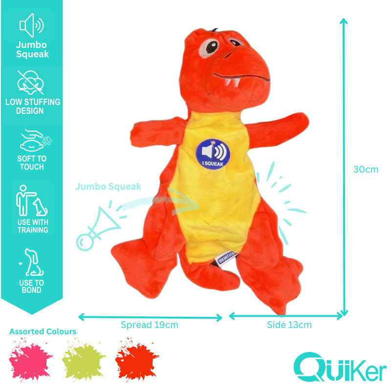 Low-Stuffing Dino – Plyschleksak med jumbo-pip (30 cm)