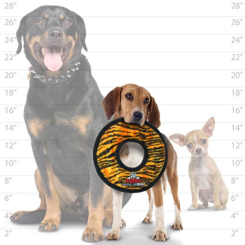 Tuffy Mega Jr Ring Tiger – Slitstark hundleksak,pipring för tuffa tag