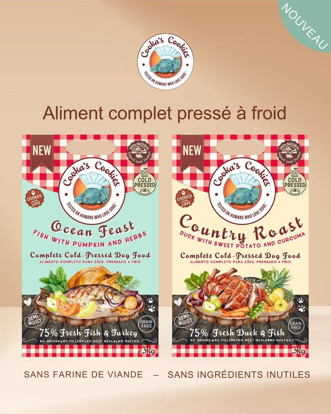 Kallpressat hundfoder med semi-moist fisk & kalkon