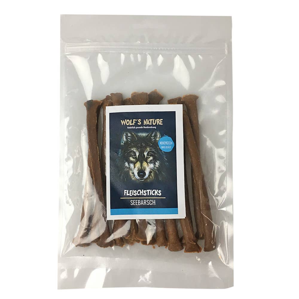Havsabborre Köttstickor för Hund – Lufttorkat Monoprotein Godis 100g
