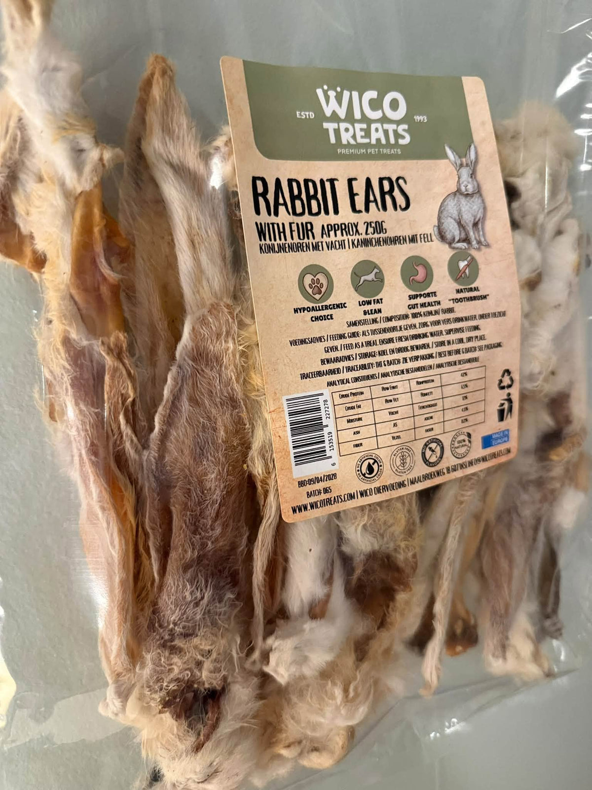 Kaninöron med päls 250 g