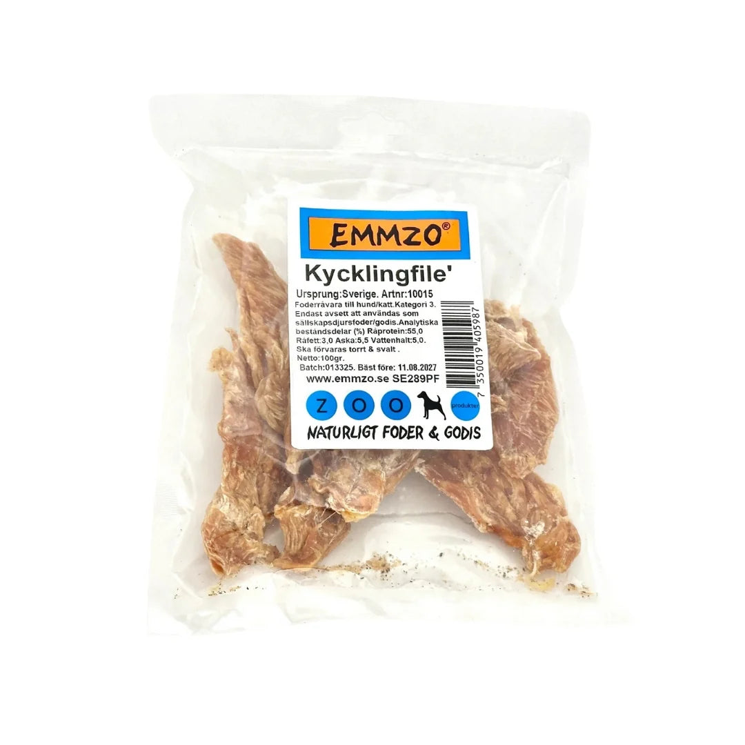 Emmzo Kycklingfilé 100 g – 🇸🇪 Naturligt hundgodis av svensk kyckling | Staffeshoppen