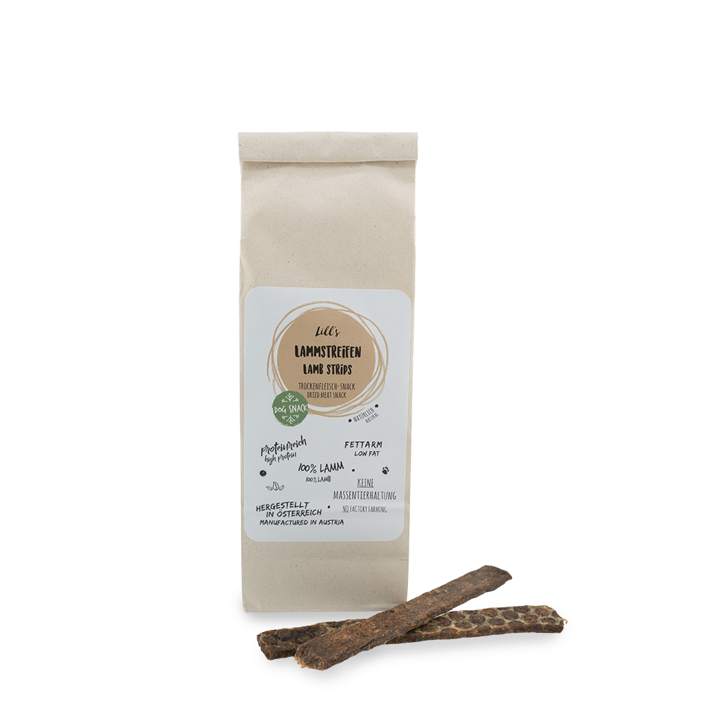 Ekologiska lammstrimlor 150 g – Torkat hundgodis monoprotein NYHET!