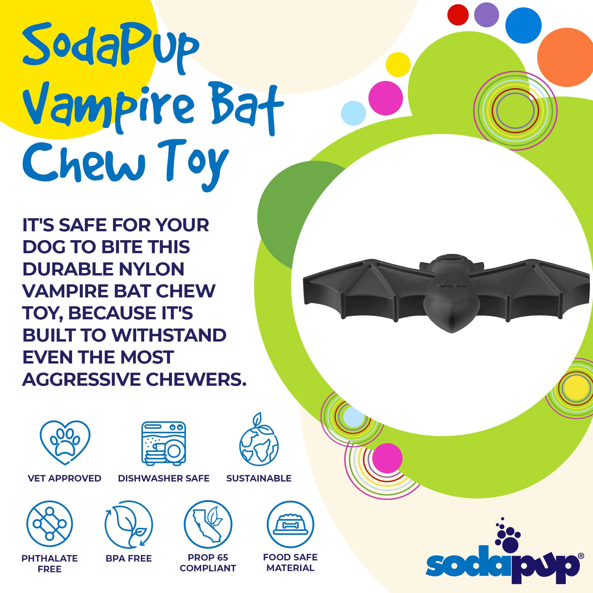 SodaPup Halloween Bat – Hållbar nylontuggleksak för hundar