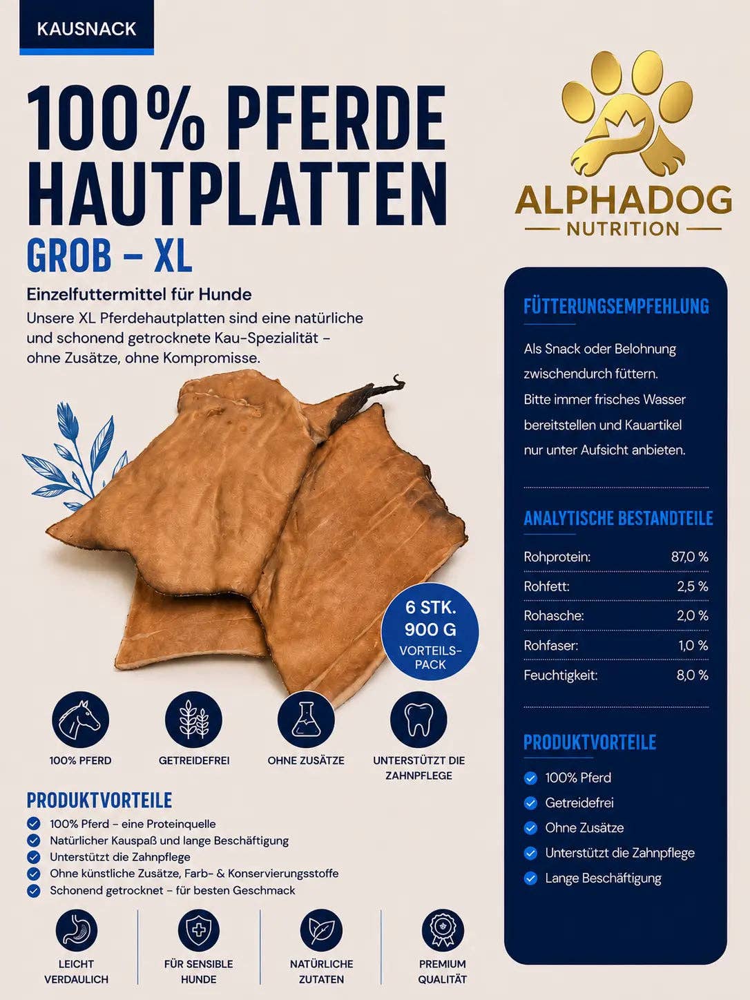 Alphadog Nutrition - Premium 100% hästskinnsplattor grova XL - tandsten, plack, dålig andedräkt