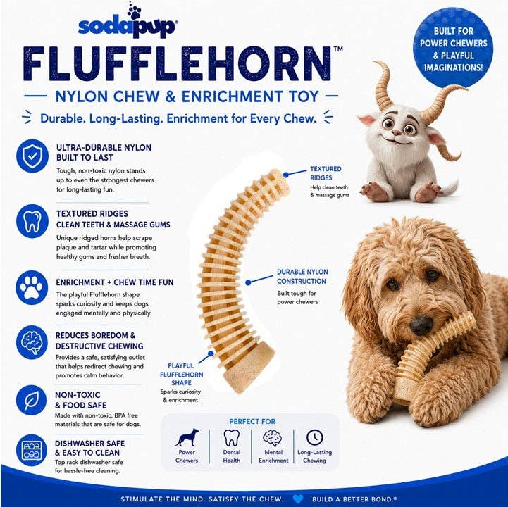 Flufflehorn Dental Antler XL – hornformat nylontugg för hund