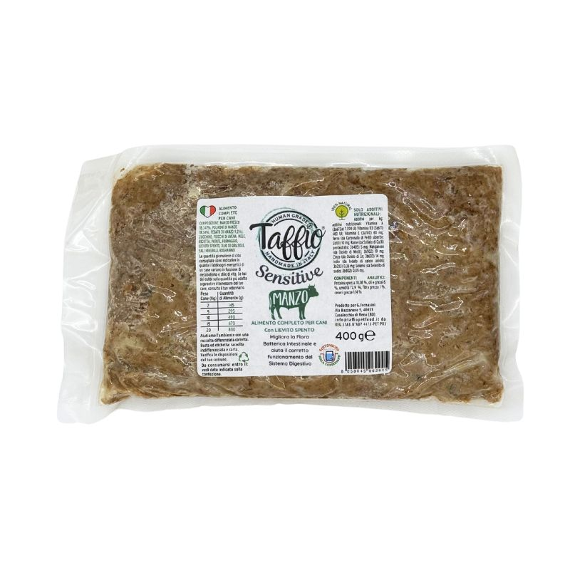 Taffio Pet Food Sensitive – Nötkött, Ost & Probiotika 400 g | Komplett våtfoder