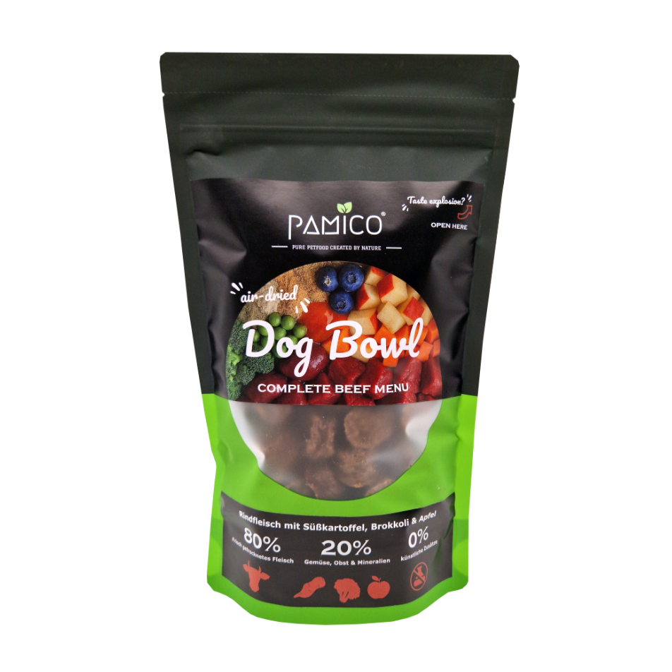 Pamico – Hundbowl Nötkött | Lufttorkad torrmeny med sötpotatis, broccoli & äpple (300 g)