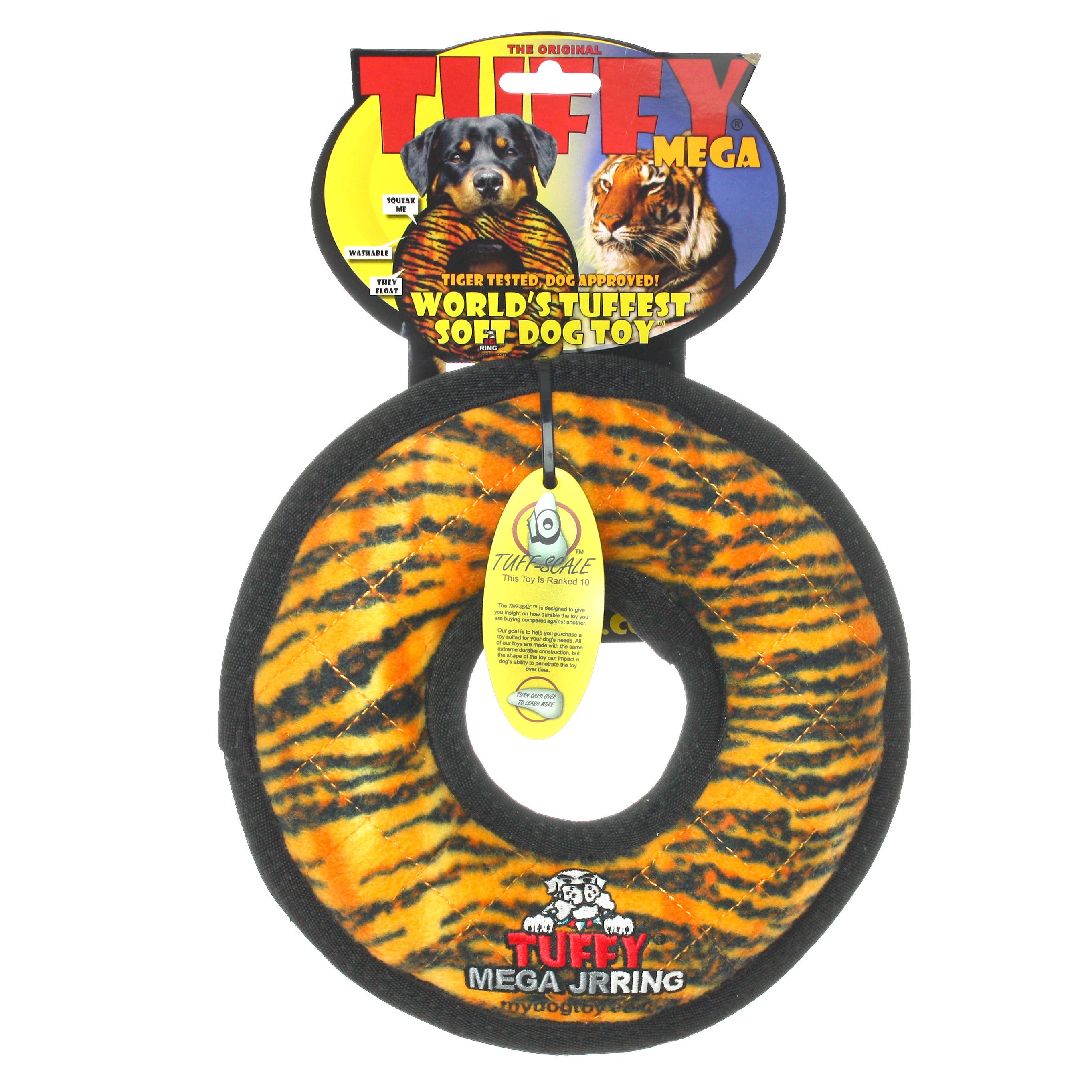 Tuffy Mega Jr Ring Tiger – Slitstark hundleksak,pipring för tuffa tag