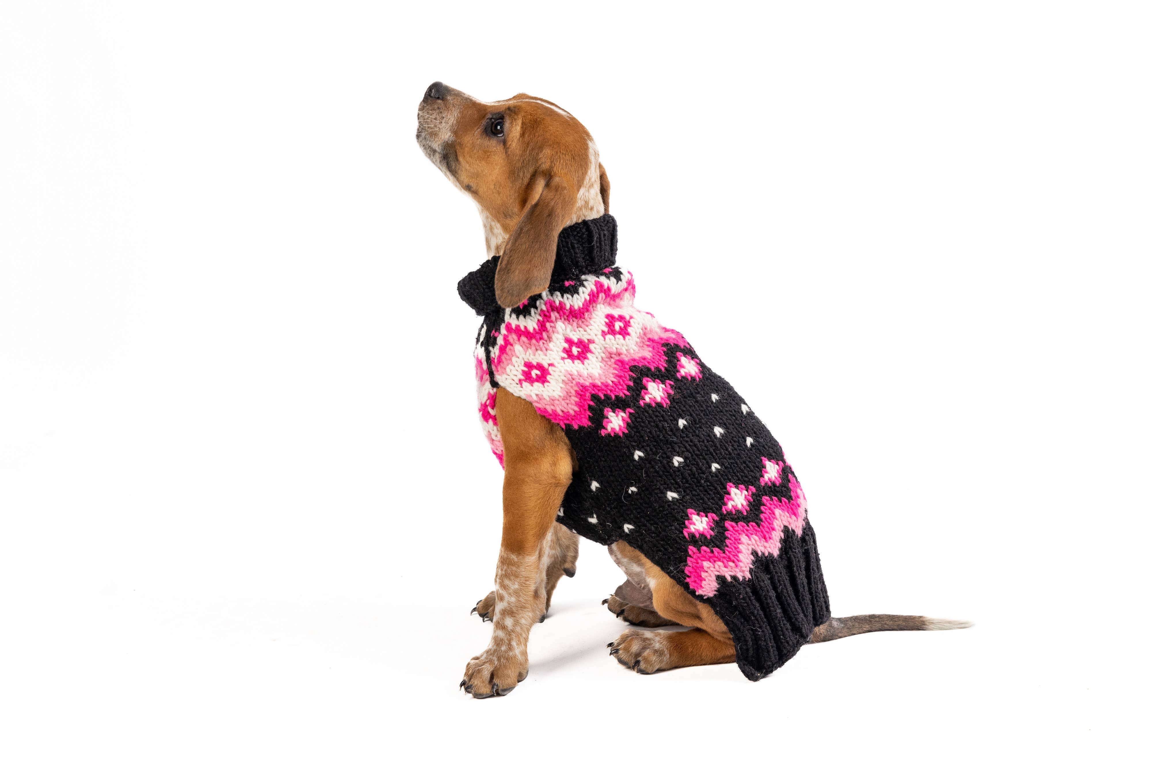 Chilly Dog Arctic Pink – handstickad hundtröja i alpackaull Large