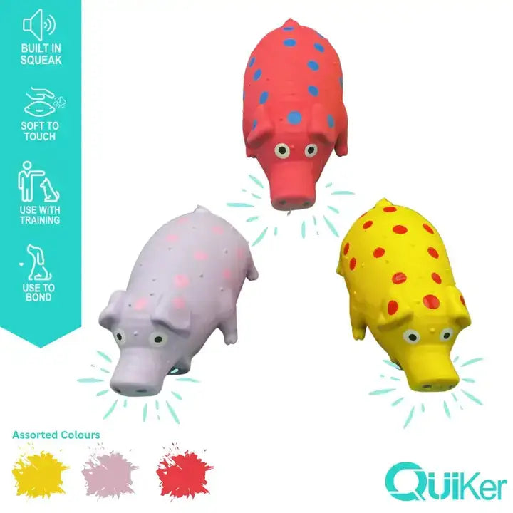 Quiker Pet Products - Latex Grunting Gris Hund Leksak - 3-pack Inner