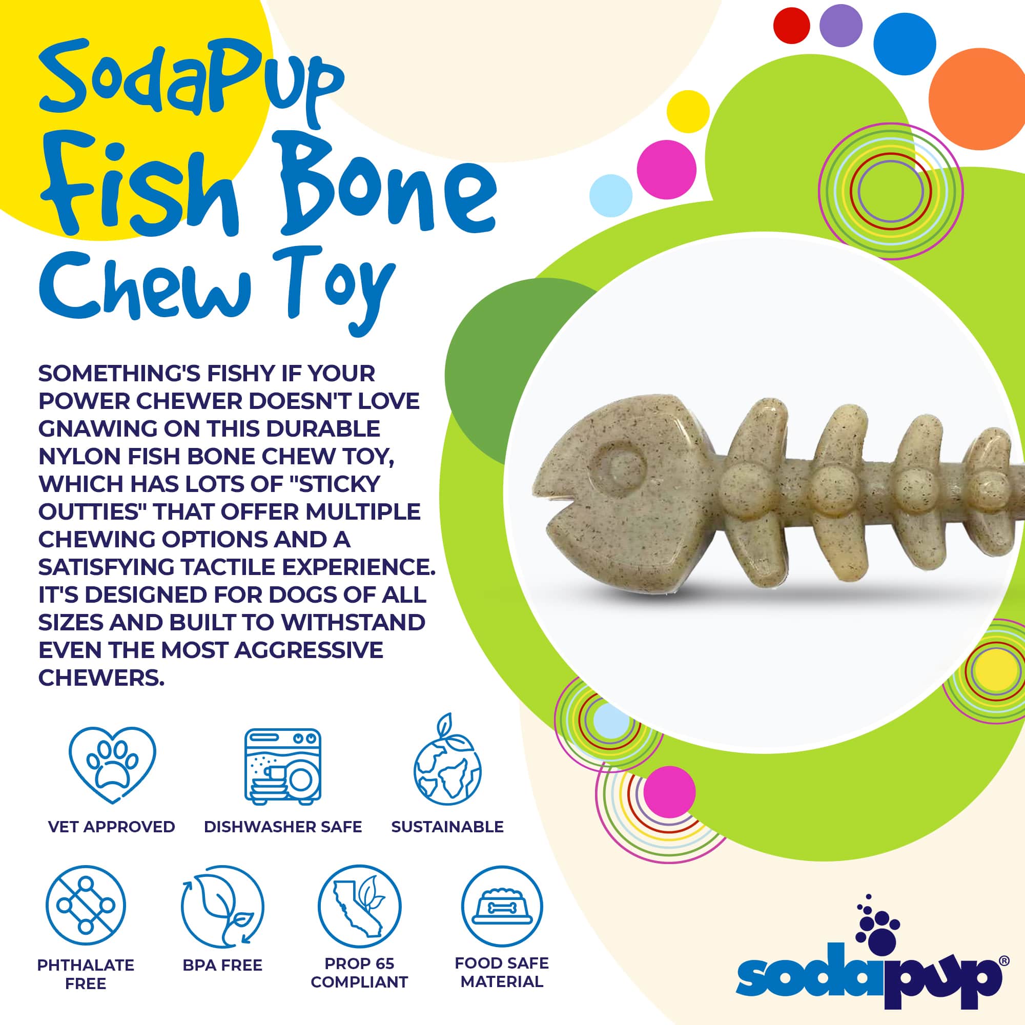 SodaPup Dog Toys - Fish Bone Ultra Slitstark Nylon tuggleksak: Brun