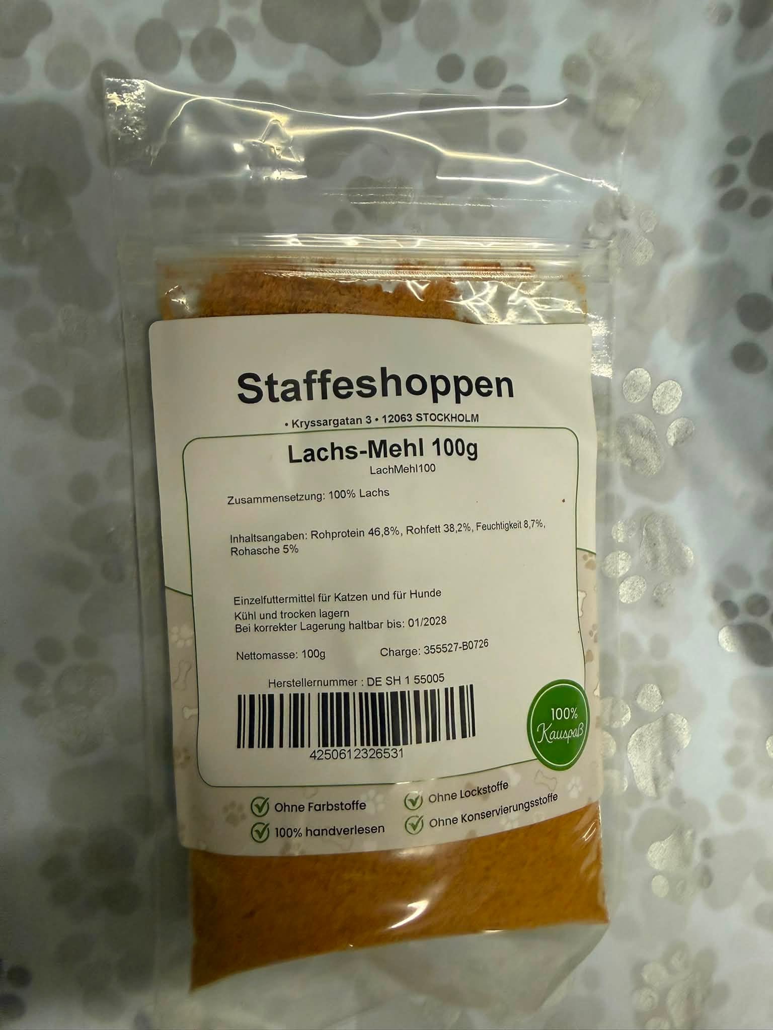 Laxmjöl – Monoprotein Fodertopping av 100 % Lax 100 g