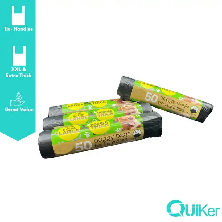 Quiker Pet Products - 50 påsar - 1 rulle - XXL, extra tjocka - svarta bajspåsar - 6-pack +