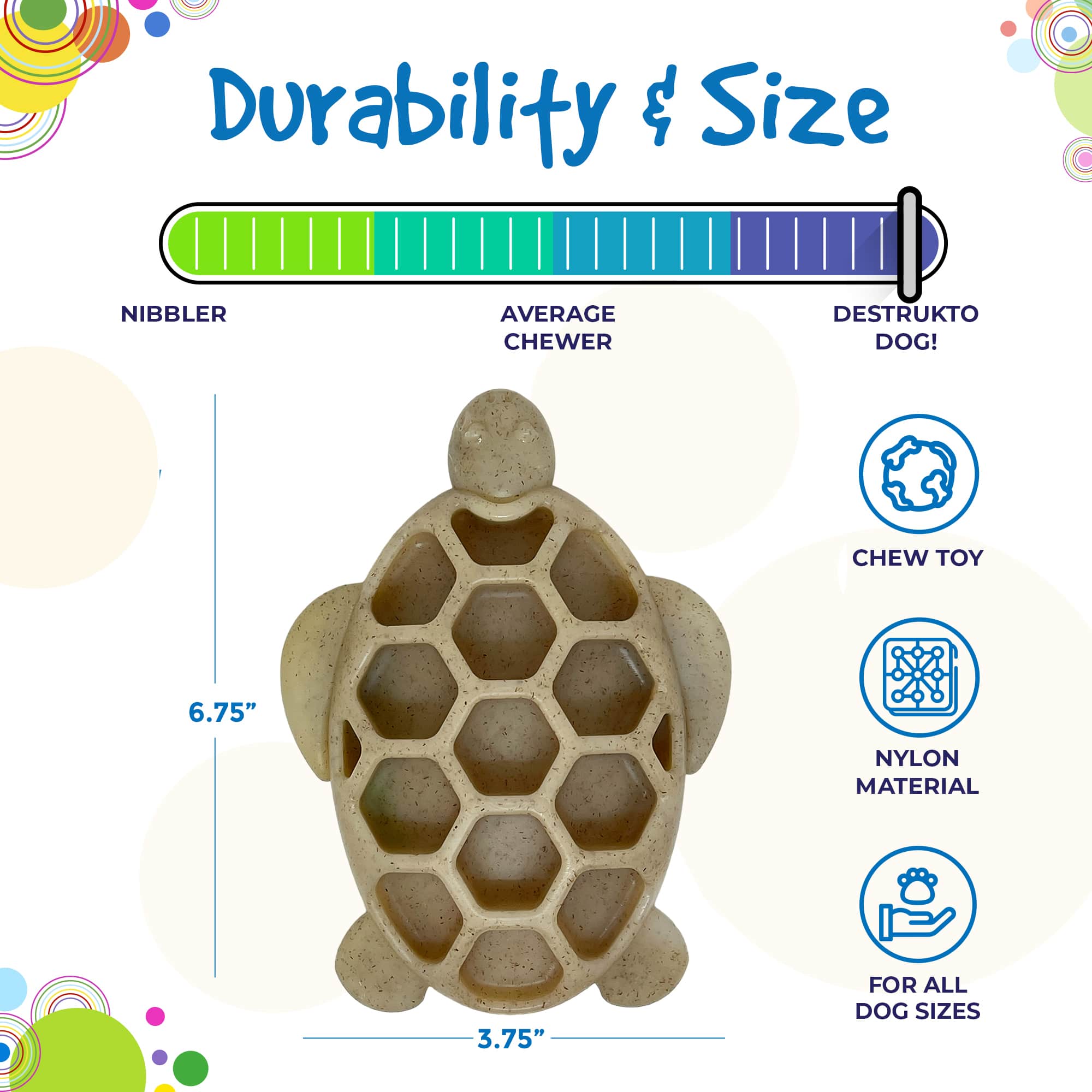 SodaPup Dog Toys - Turtle Hållbar nylontugg- och berikningsleksak: Sköldpadda Nylon Leksak - Brun