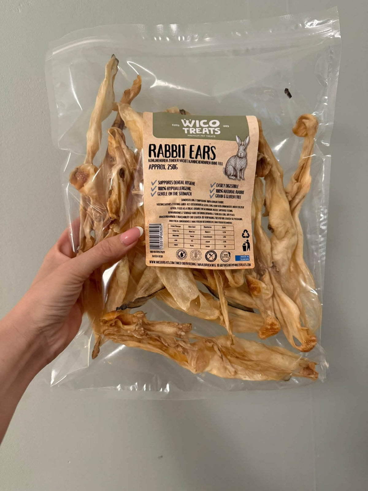 Kaninöron utan päls 250 g – 100 % naturligt hundtugg