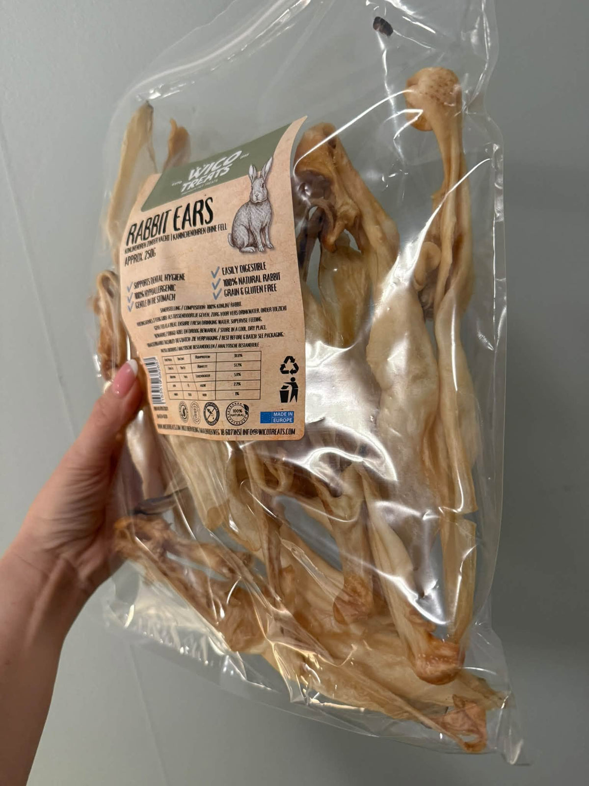 Kaninöron utan päls 250 g – 100 % naturligt hundtugg
