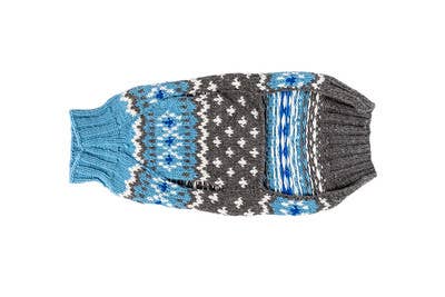 Chilly Dog ljusblå Fair Isle – handstickad hundtröja i XL