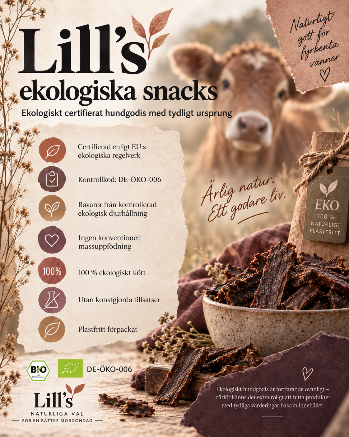 Ekologiska nötköttsstrimlor 150 g – Torkat hundgodis monoprotein NYHET!