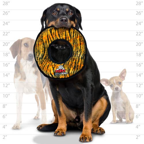 Tuffy Dog Toys - VIP Products - Tuffy Mega Ring Tiger, hållbar, tuff, pipig hundleksak