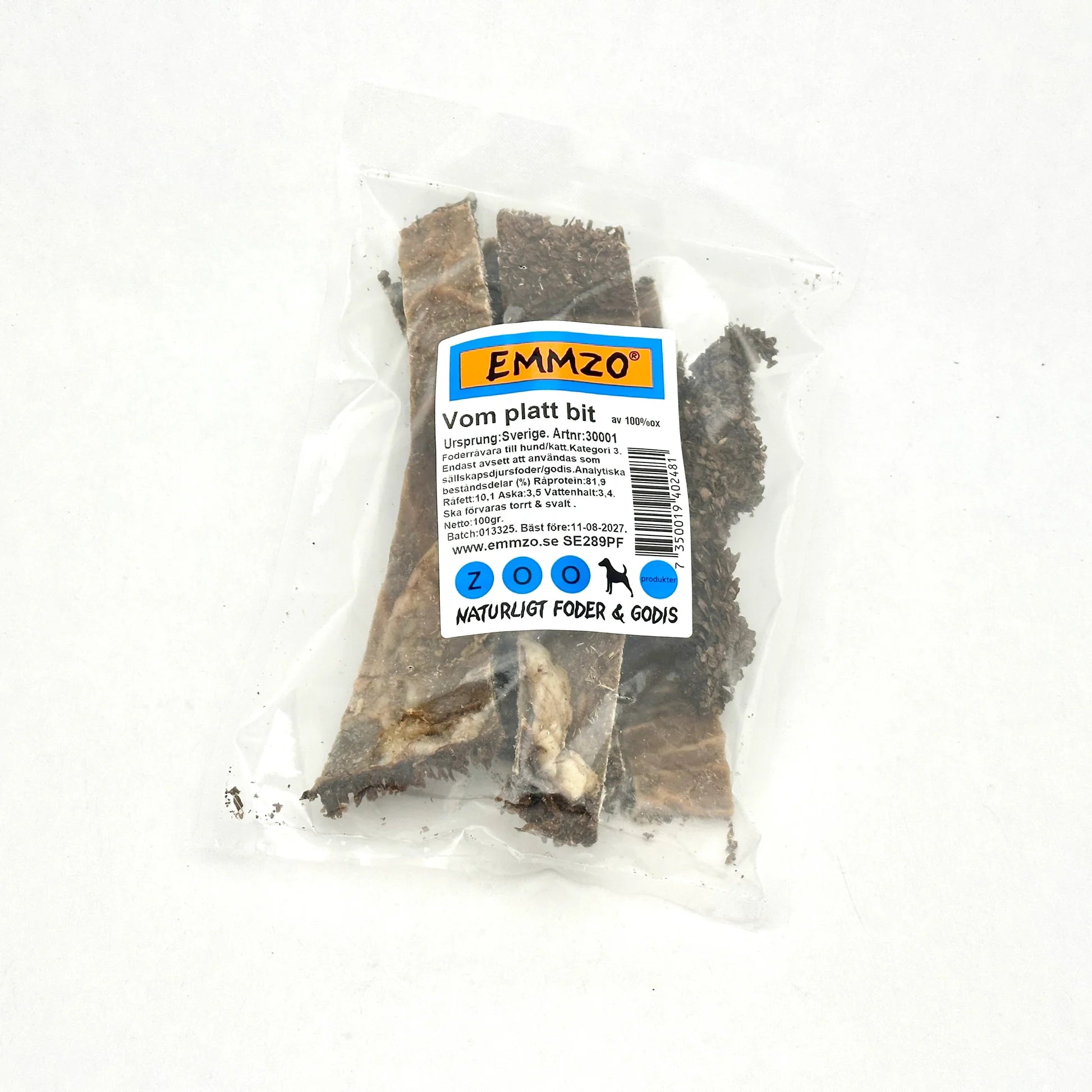Emmzo vom platt i bit 100 g – 🇸🇪 Svenskt naturligt hundtugg av nötvom | Staffeshoppen