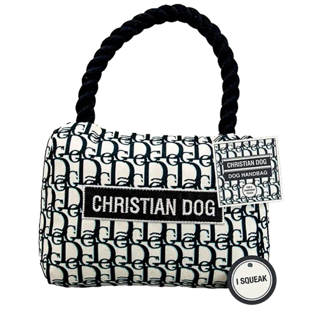 Christian Dog Designerväska för Hund – Mjuk Plyschleksak med Pip