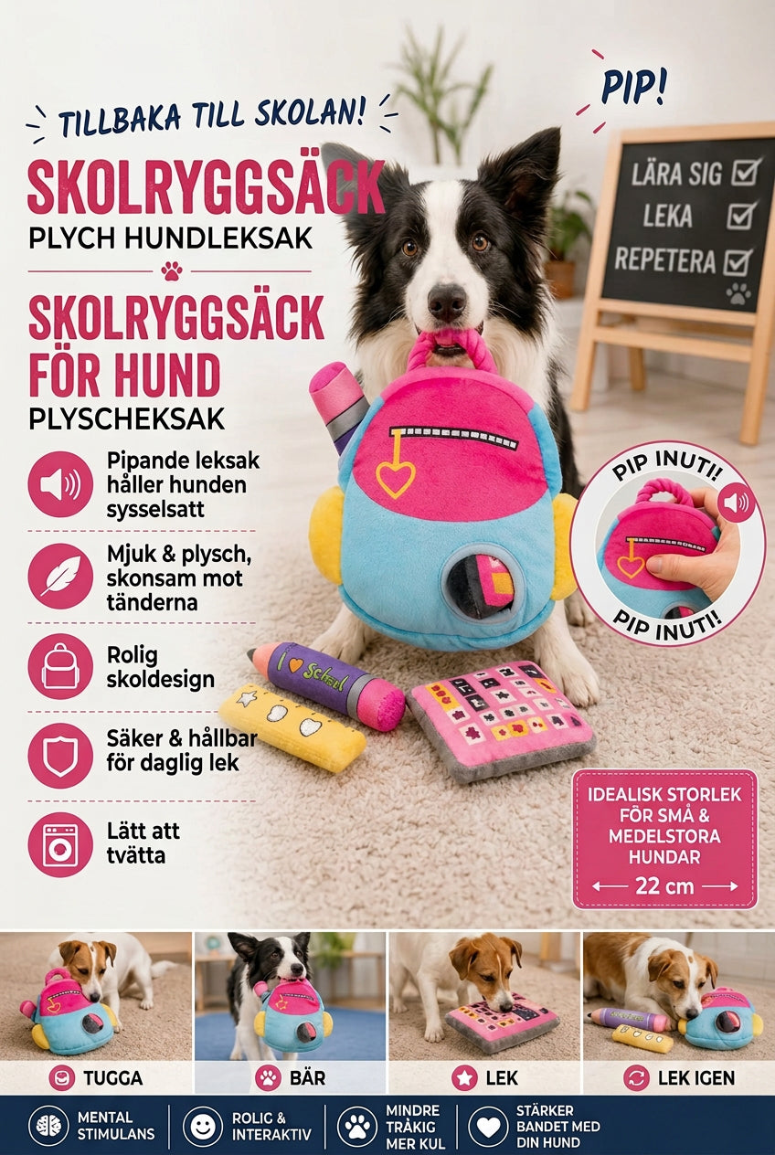 Hundens skolryggsäck – Interaktiv sök- och grävleksak med pip och prassel