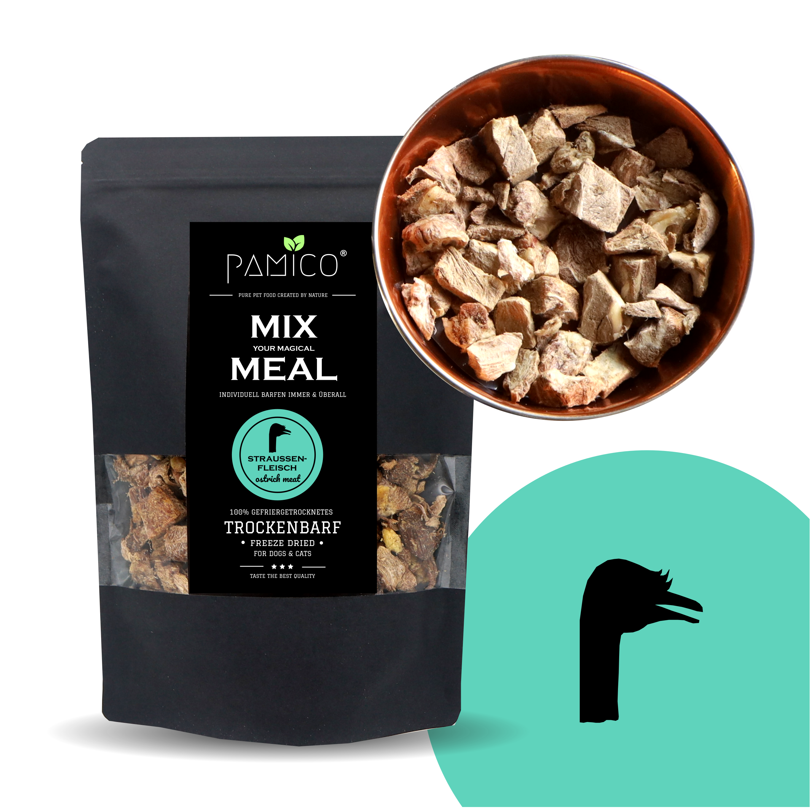 Pamico – Frystorkat strutskött | MIX MEAL TorrBARF för hundar & katter (120 g)