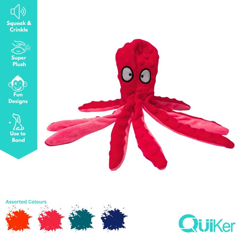 Quiker Pet Products - 32 cm - Ingen stoppning Squeak & Crinkle OctoPals - Hund leksak - 4-pack