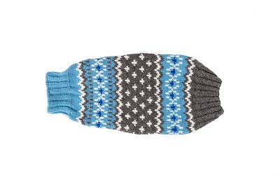 Chilly Dog ljusblå Fair Isle – handstickad hundtröja i XL